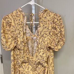 NWOT Floral Yellow Dress with Puff Sleeves